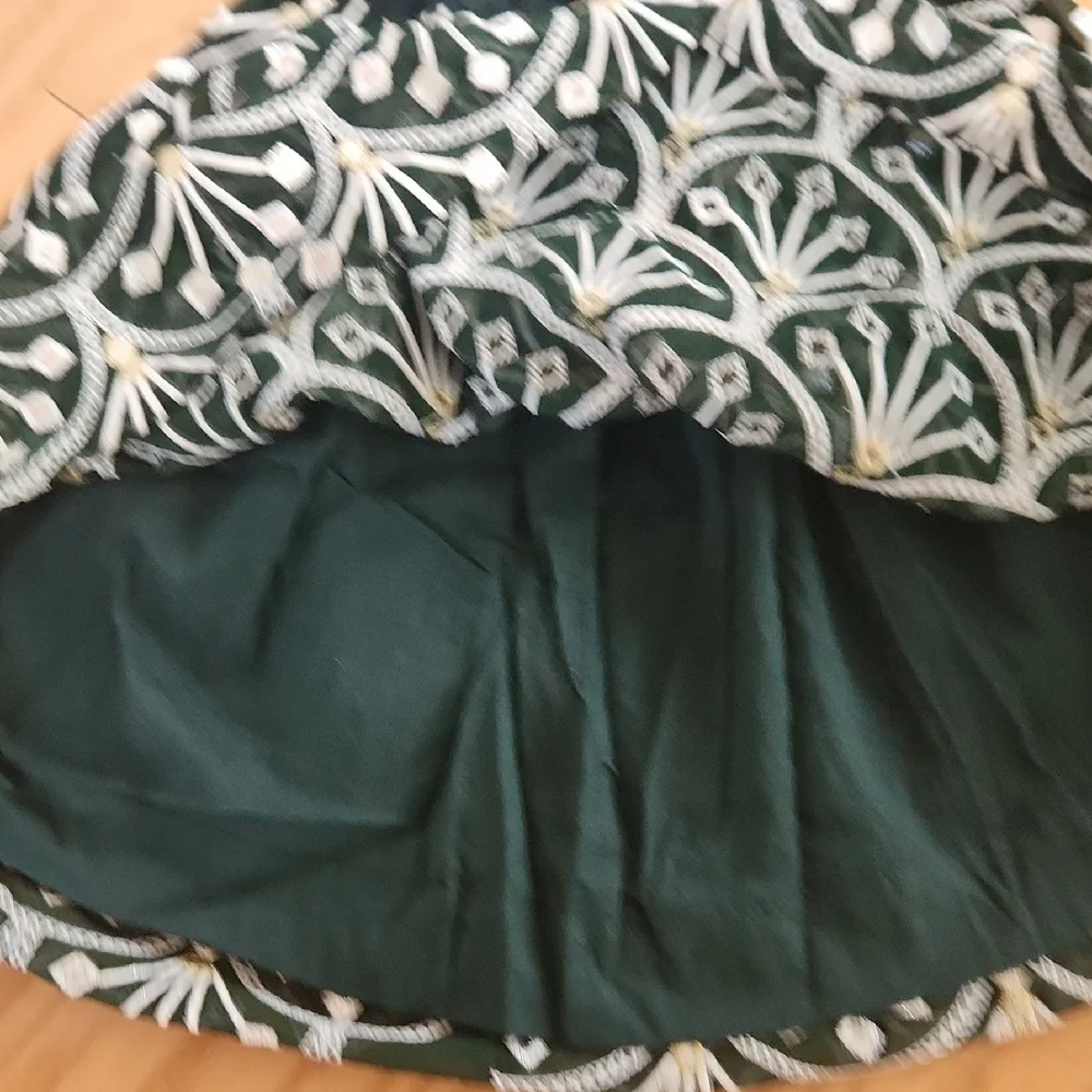 Dark Green and White Three-Piece Lehanga Choli For Girls 2-3 Yrs Short Sleeves